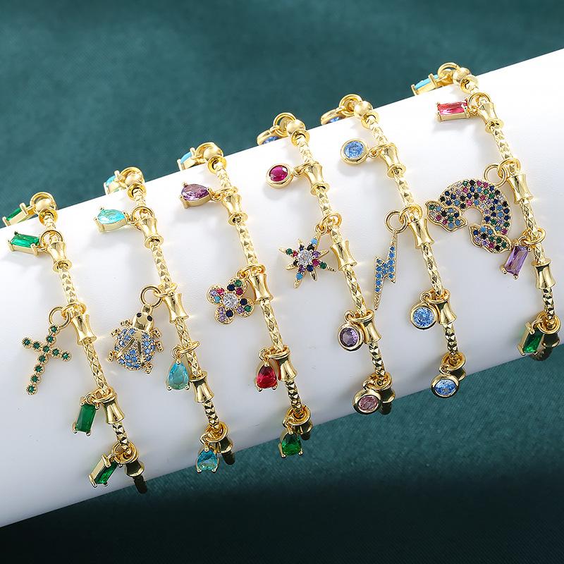 Beetle Octagram Rainbow Splicing Bracelet Personalized Geometric Water Drop Four-Leaf Clover Bracelet Vl648