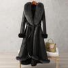 Imitation Fur Coat Fur Integrated Coat Women's Medium and Long Over Knee Imitation Fox Fur Collar Rabbit Fur Slim Belt