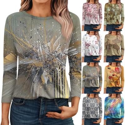 Круглый вырез с 3D-принтом, модные и повседневные женские футболки с длинными рукавами