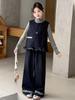 Girls' 2025 Autumn Denim Vest & Straight-Leg Pants Three-Piece Set