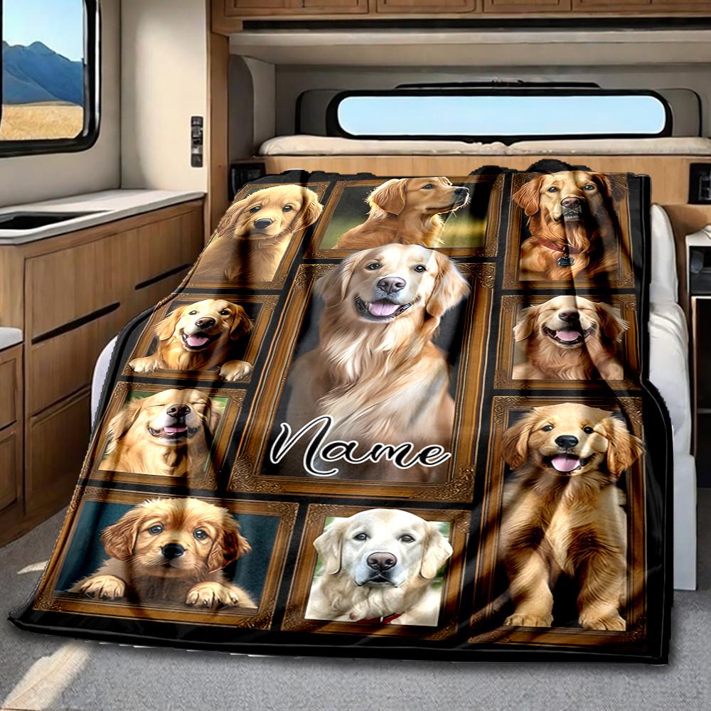 Golden Retriever Collage With Personalized Name Blanketcustomizable With Your Namecomfortable And Stylish Perfect For Travel Beds Chairs Offices Sofas