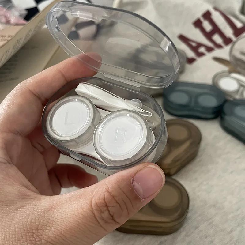 Women Transparent Contact Lense Case Cute Clear Solid Color Contacts Lens Container Case Girls Small Portable Contact Lenses Box