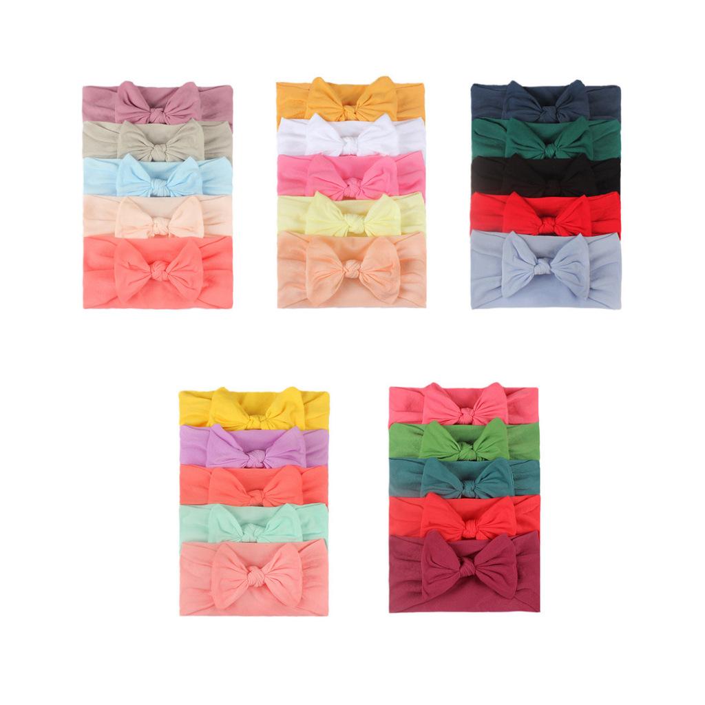 5PCS European and American Creative Soft and Comfortable Baby Nylon Bow Wide Headbands Cute Princess Hair Accessories