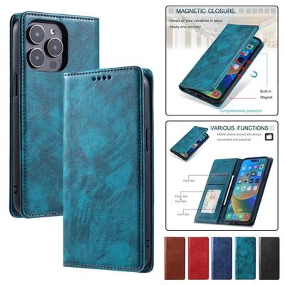 Кожаный чехол-бумажник для телефона с картой для iPhone 15 Pro Max 14 Plus 13 12 Mini 11 для Samsung Galaxy S23 Ultra S22 S21 S20 FE A54 A34 A14 A73 A53 откидная крышка