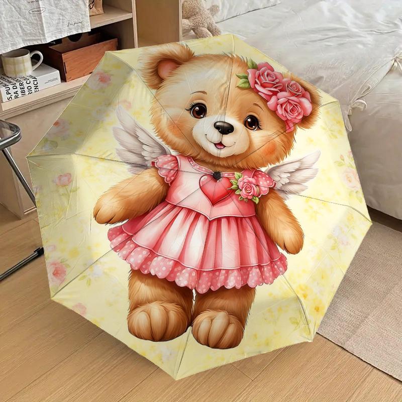 1PC Bear Flower Umbrella-9-Rib Reinforced, Automatic Open, Lightweight & Durable, Cute Fashion Accessory for Outdoor-P0790