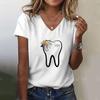 Teeth and Dentist Graphics Funny Printing Ladies T-shirt Girl Y2k Harajuku Basic V-neck White Shirt Short Top