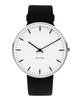 ARNE JACOBSEN Wristwatch 40mm Scandinavian Design Waterproof for Everyday Use Design Without Second CITYHALL White Black Leather (Silent Hand)