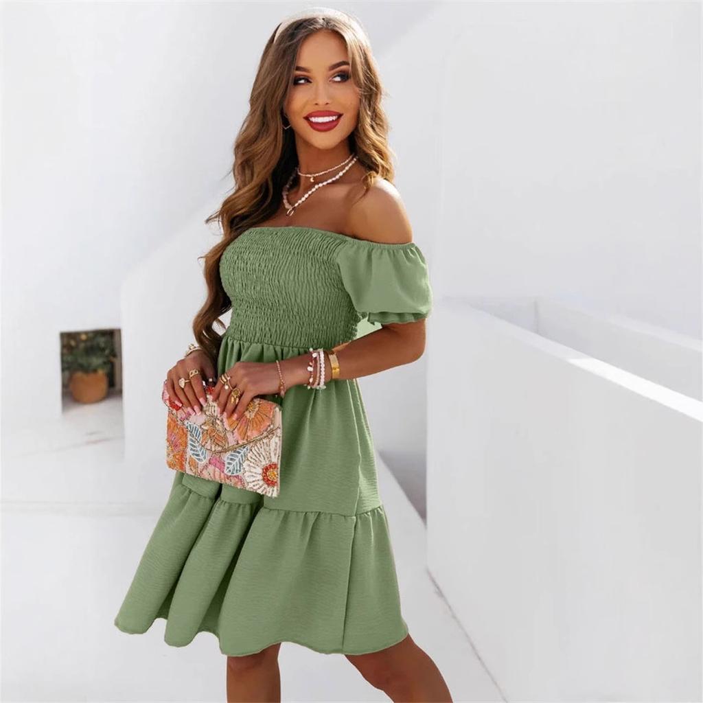Платья для женщин Большие размеры Летние платья для женщин Платье миди с открытыми плечами и рукавами-фонариками