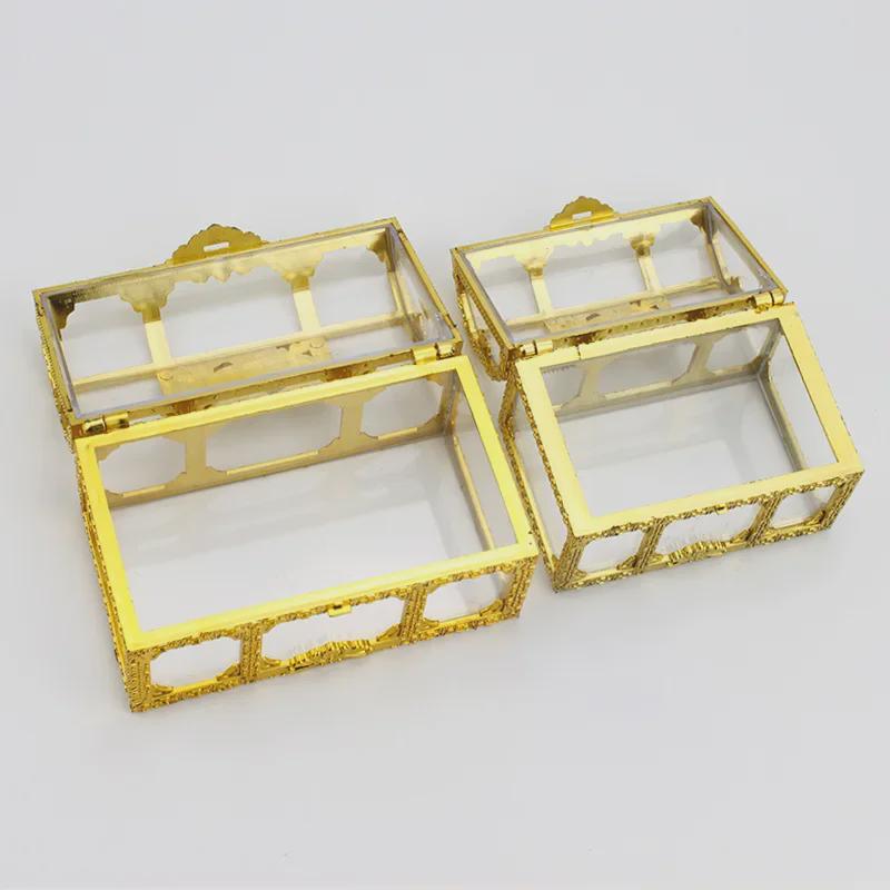 Креативная прозрачная золотая шкатулка для хранения украшений, конфет или тортов