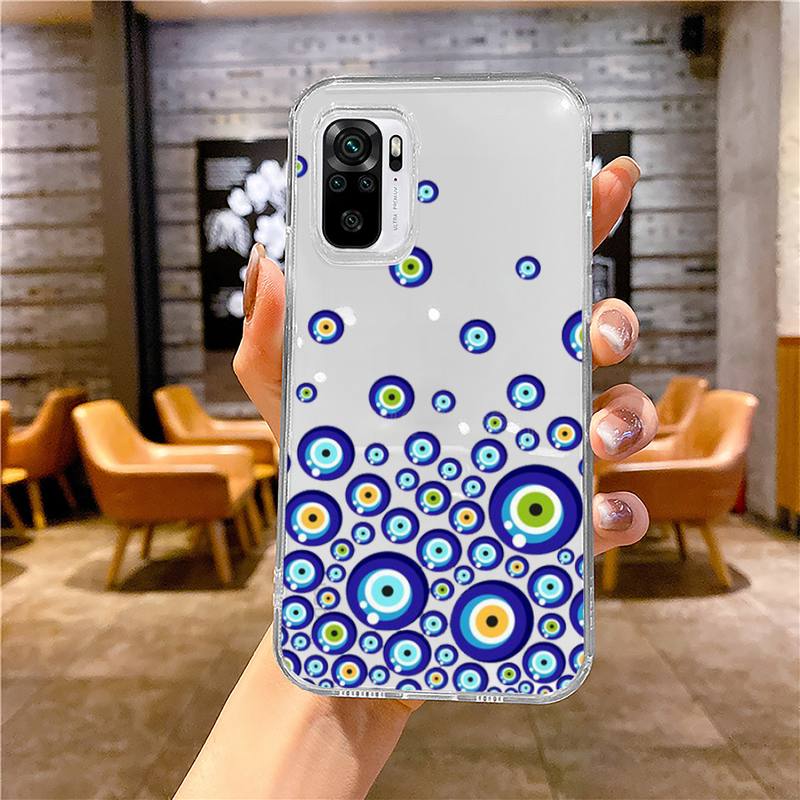 Lucky Evil Eye Blue Abstract Phone Case Transparent for Xiaomi Redmi Note X F Poco 10 11 9 7 8 3 I T S Pro Cover Shell Coque