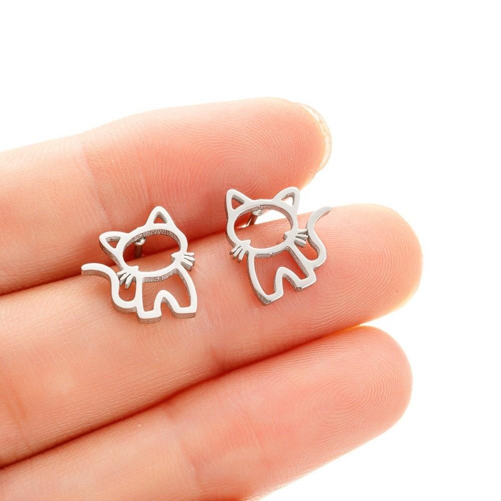 Punk Style Cartoon Hollow Out Ear Studs Cute Design Small Jewelry Minimalist Cat Earrings Unisex