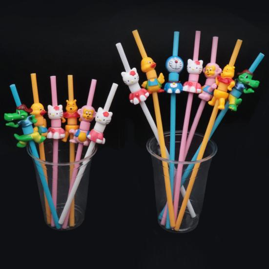 Пластиковая трубочка для питья Yousheng с мультяшными животными, кошкой, уткой, многоразовая соломинка для напитков с кистью