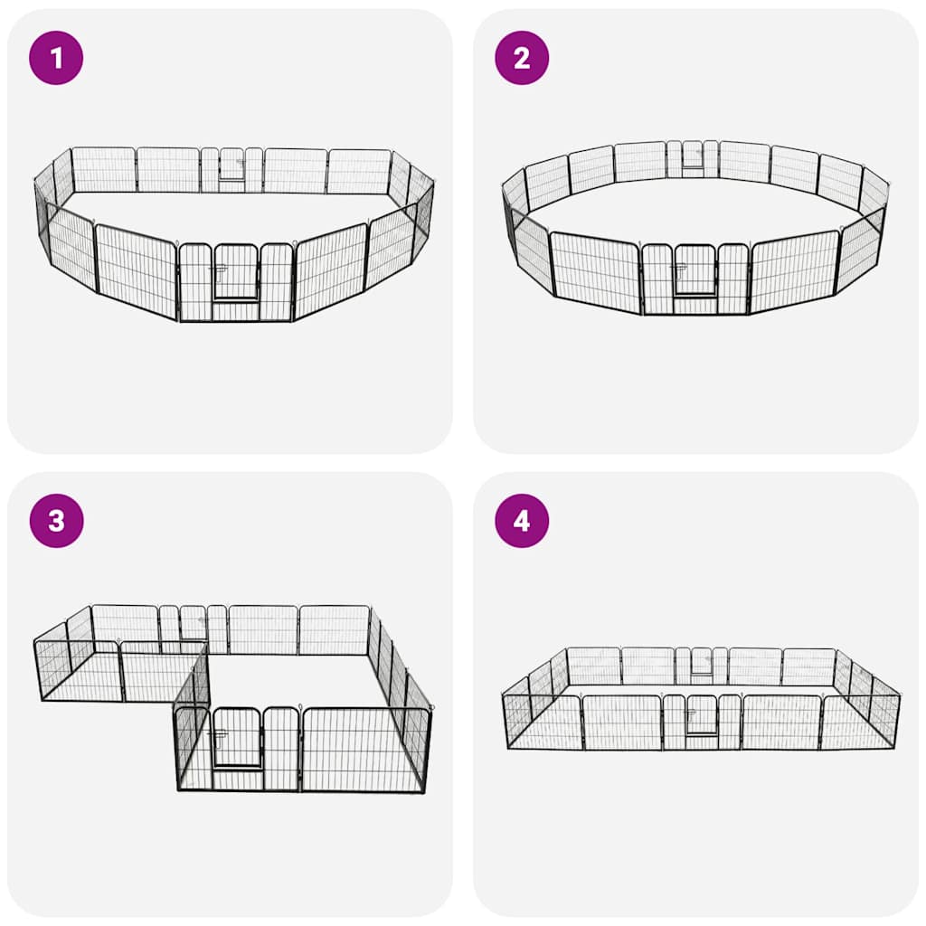 Dog Run in Enclosure 16 Panels Steel 60 x 80 cm Black