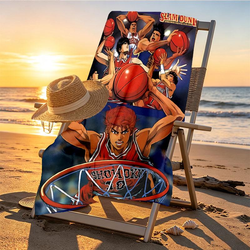SLAM DUNK Print Beach Towel Design, Soft, Lightweight. for Home Bathroom, Spa, Pool, Yoga, Surfing, Camping, Gift for Family, Friend