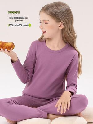Девочковый осенний пижамный комплект из лайкры и хлопка - Теплое, уютное нижнее белье для подростков и детей
