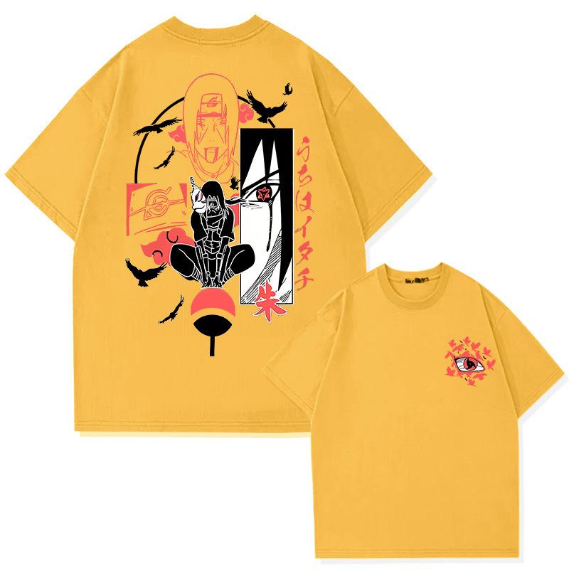 Японская футболка с круглым вырезом в стиле аниме «Наруто» из 100% хлопка с коротким рукавом, модная летняя футболка для подростков с коротким рукавом, повседневные топы для мужчин