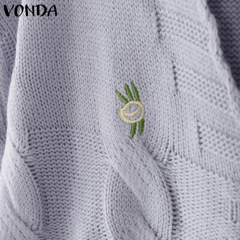 VONDA Autumn Winter Women Long Sleeve Embroidery Casual Short Knitted Sweaters Cardigans