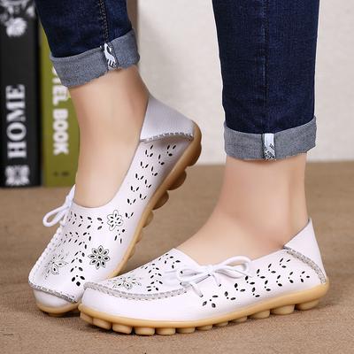 Женские летние дышащие кожаные лоферы на плоской подошве со шнуровкой и бантом, Нескользящая повседневная обувь, мокасины, женские удобные сандалии на плоской подошве