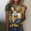 Summer Round Neck 3D Rabbit Pattern Printed Top Fashionable Casual Short Sleeved Women's T-shirts