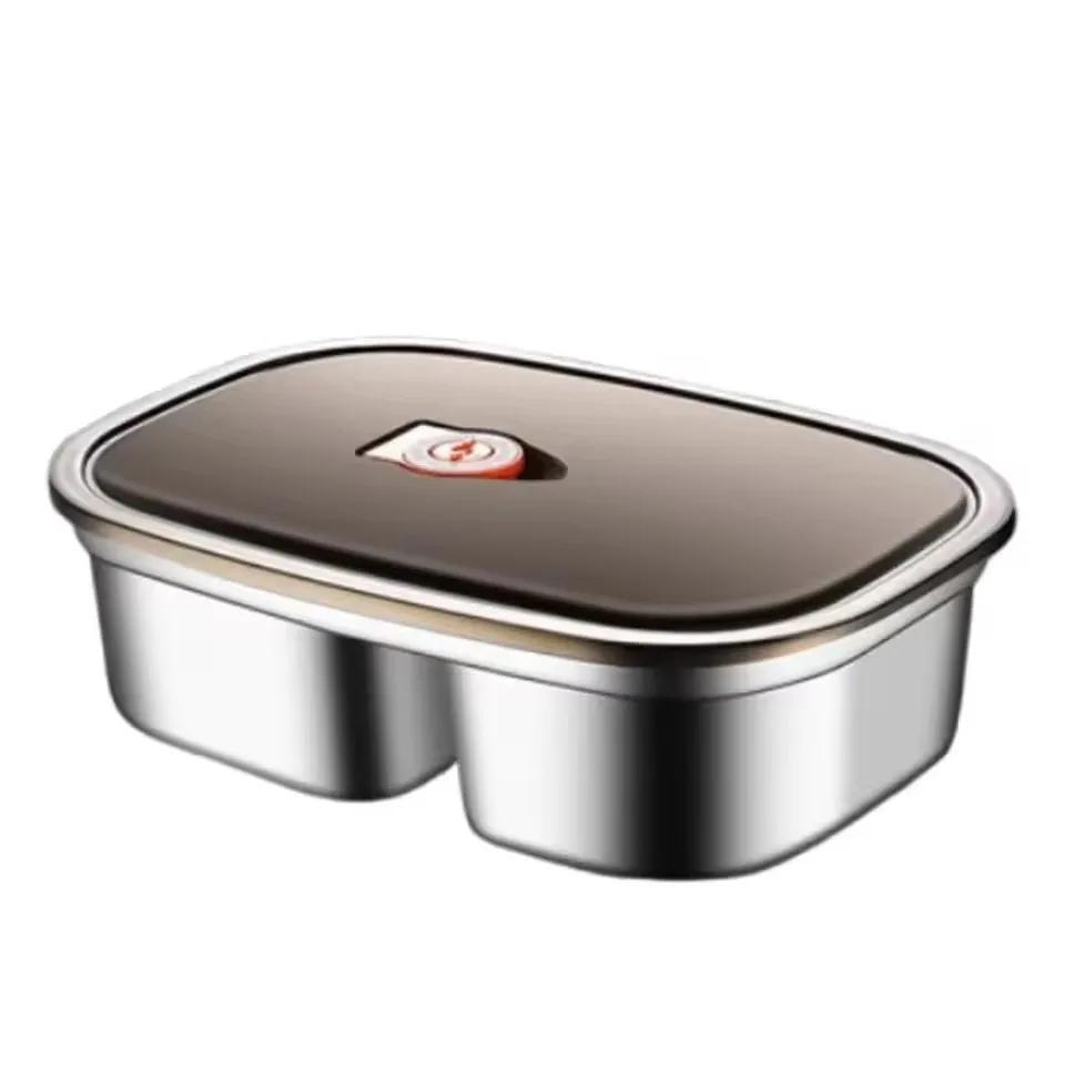 Office Workers Student Microwaveable Bento with Lid Portable Food Storage Container Stainless Steel  Divides Lunch Box