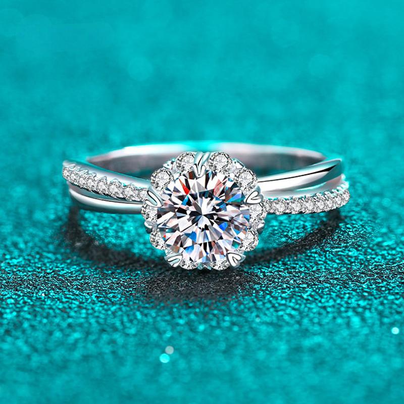 Кольцо из белого золота с муассанитом 1 карат для женщин, свадебные комплекты, пасьянс, свадебное кольцо-обещание, лабораторное кольцо с бриллиантами, стерлинговое серебро 925 пробы