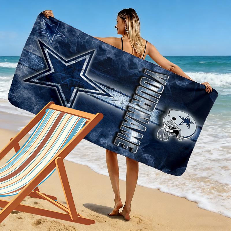 Name Custom Dallas Cowboys Logo Print Beach Towel, Large Soft Quick Dry Towel for Beach Camping Swimming