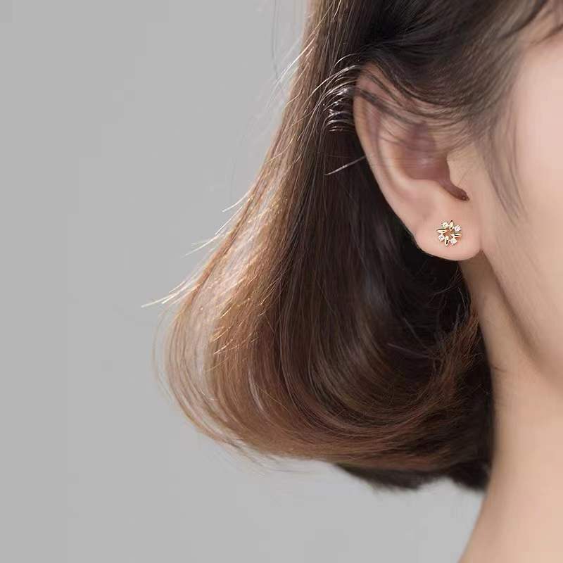 Серьги-гвоздики в стиле ветряной мельницы из стерлингового серебра S925 для женщин, изысканные и универсальные японские полые серьги с драгоценными камнями для нежных дам