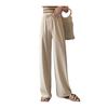Women Casual Pants Elastic Drawstring High Waist Wide Leg Long Trousers Solid Color