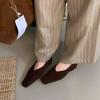 Французские ретро-замшевые туфли с квадратной головкой и неглубоким носком, женские туфли 2024 года, новые осенние туфли на плоской подошве для поездок на работу