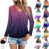 Women's Fashion V Neck  Pleated Gradient Print Casual Long Sleeve