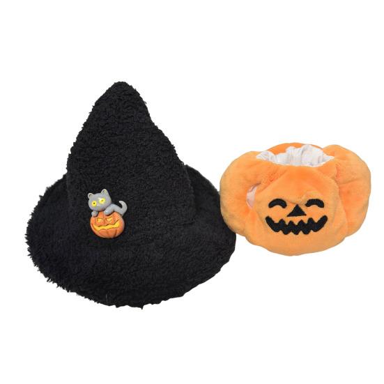Doll Clothes Halloween Pumpkin Overalls Plush Doll Costume with Black Hat Cute Outfit for 15cm Dolls Display