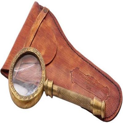Brass Manifer Magnifying Glass with Leather Storage Case, Handmade Magnifying Lance, Classic Look
