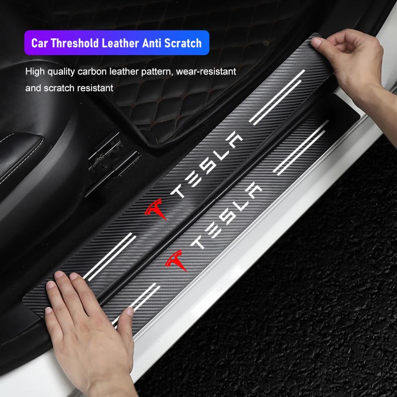 YNHCU1 5Pcs Car Door Sticker Threshold Anti Scratch Decal Accessories For Tesla Model-Y 3 X S Cybertruck Roadster Car Interior Stickers