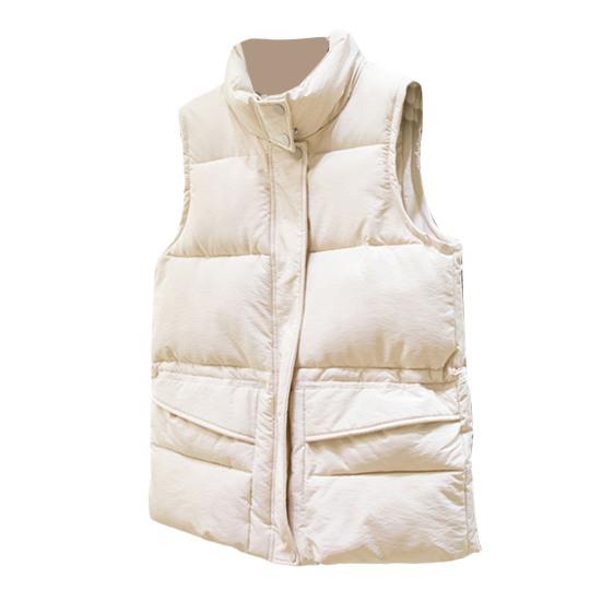 Winter Women Vest Coat Thickened Padded Zipper Closure Stand Collar Neck Protection Sleeveless Solid Color Windproof Heat Retention Outdoor Down Coat