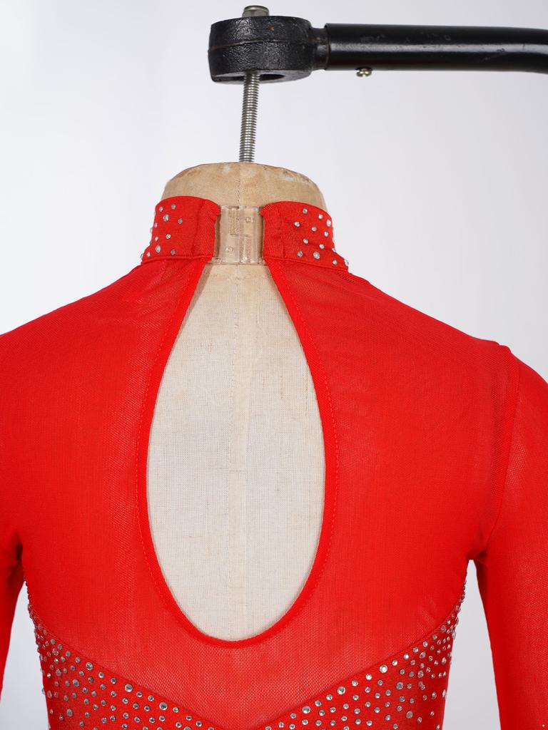 Детский комбинезон для фигурного катания для девочек, блестящий комбинезон со стразами, боди с длинными рукавами, гимнастический танцевальный костюм