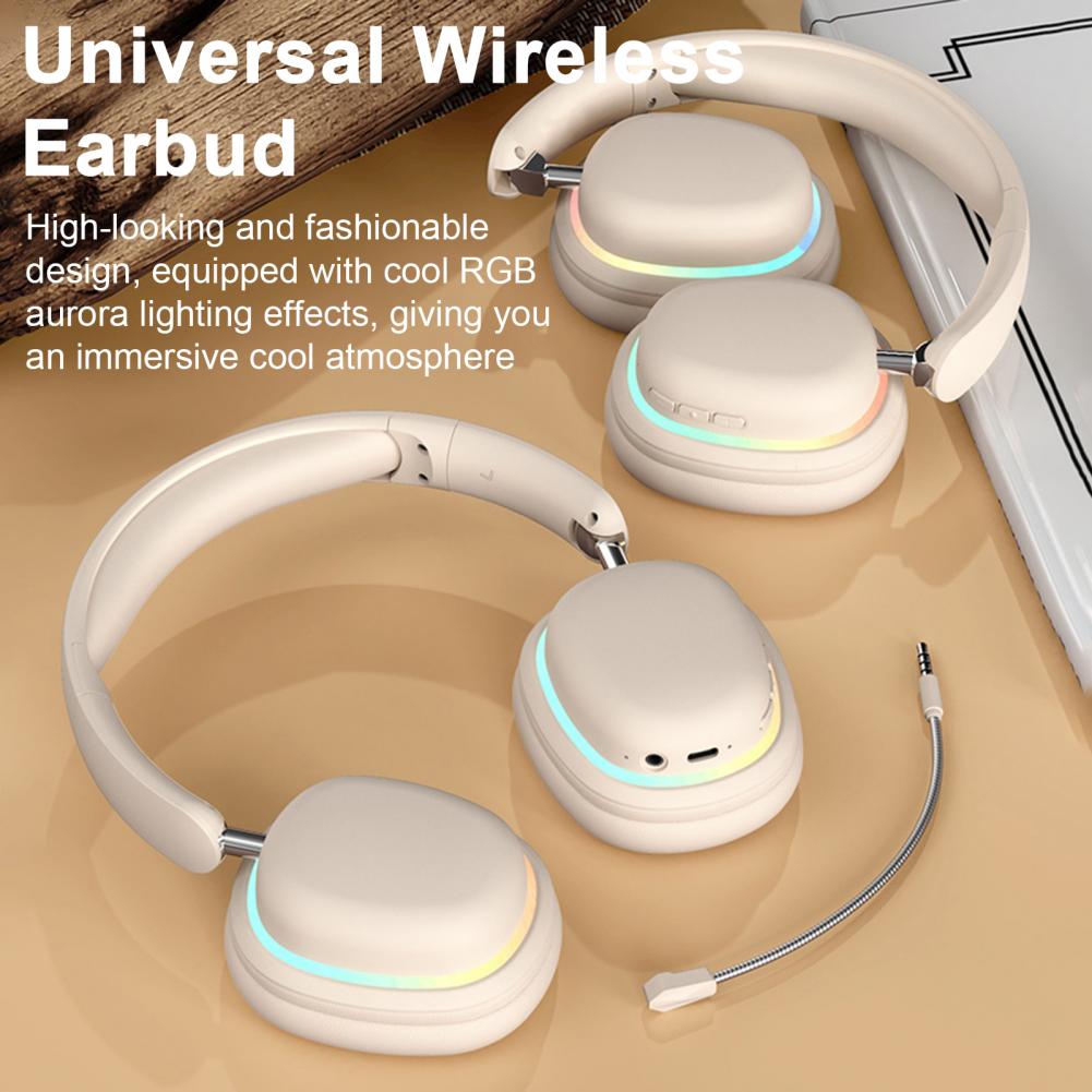 Беспроводные наушники с RGB подсветкой, легкие складные игровые наушники Bluetooth 5.3 с микрофоном