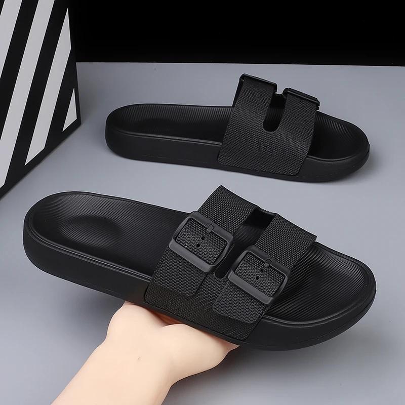 Fashion Men's Double Buckle Sandals Wide Width Beach Slides Arch Support Non-Slip Flat Sandals for Outdoor EVA Comfortable Beach Slidesr