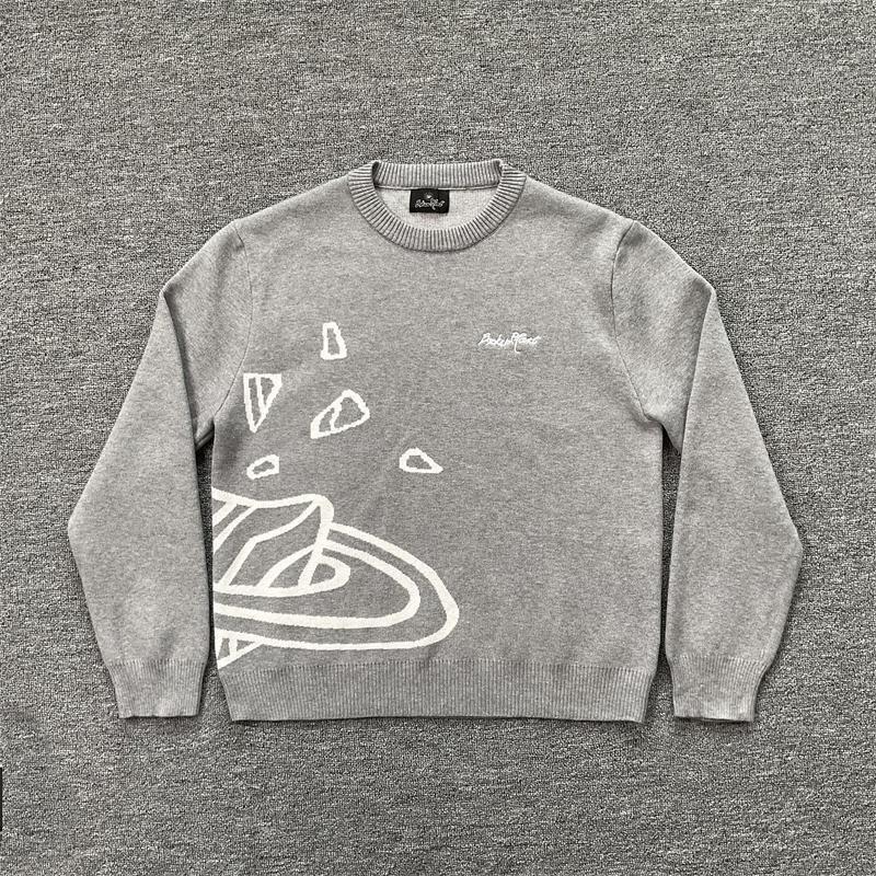 Unisex Oversized Crewneck Knit Sweater With Jacquard Streetwear Casual Cotton Pullover