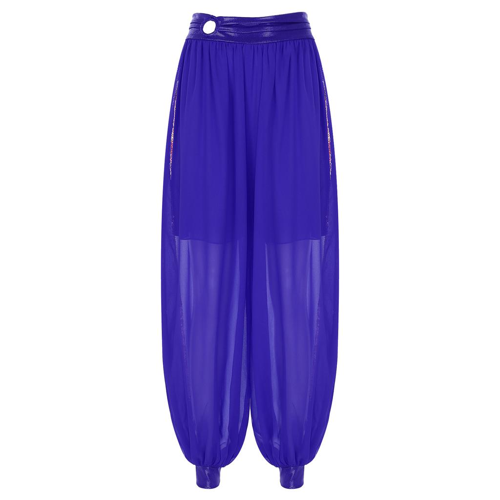 Womens Belly Dance Bloomers Halloween Theme Party Carnival Costume Ruched Waistband Side Split Pants