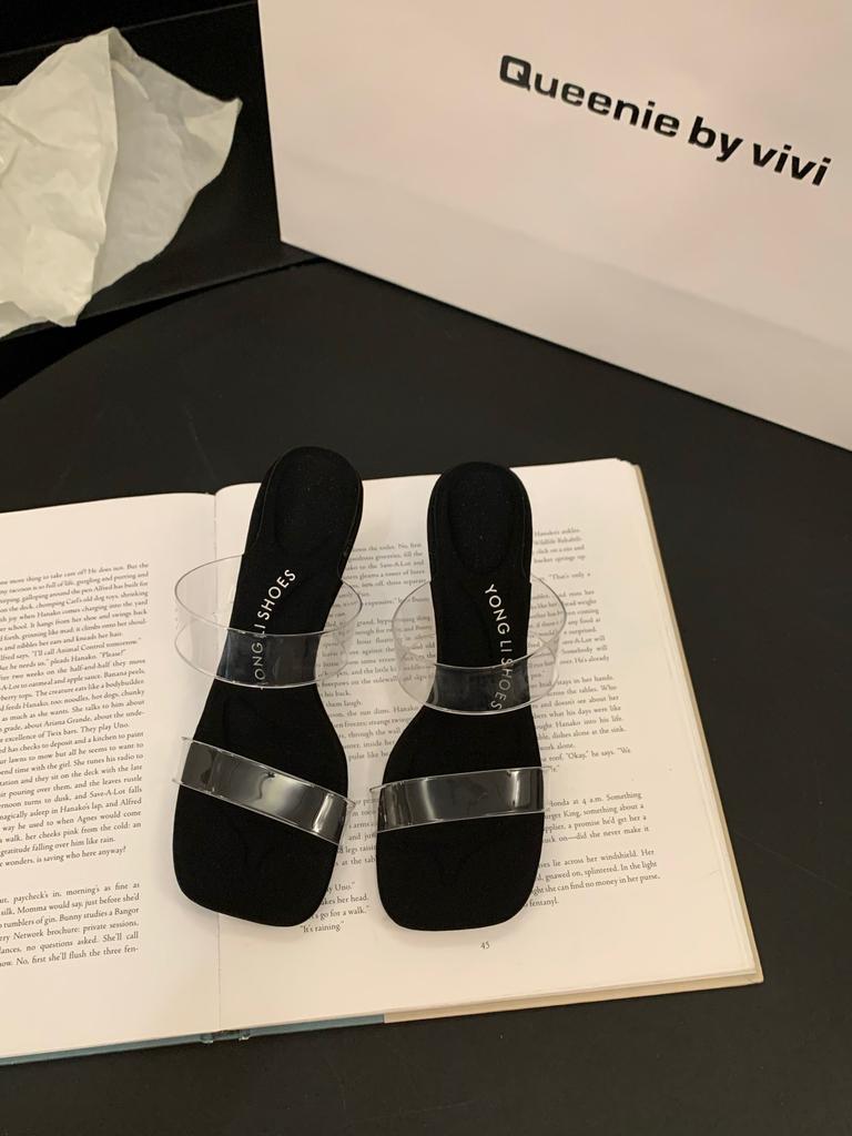 Niche High-end Transparent Belt Slippers Women's Shoes Wear 2025 Summer Rhinestone Sandals High-heeled Sandals