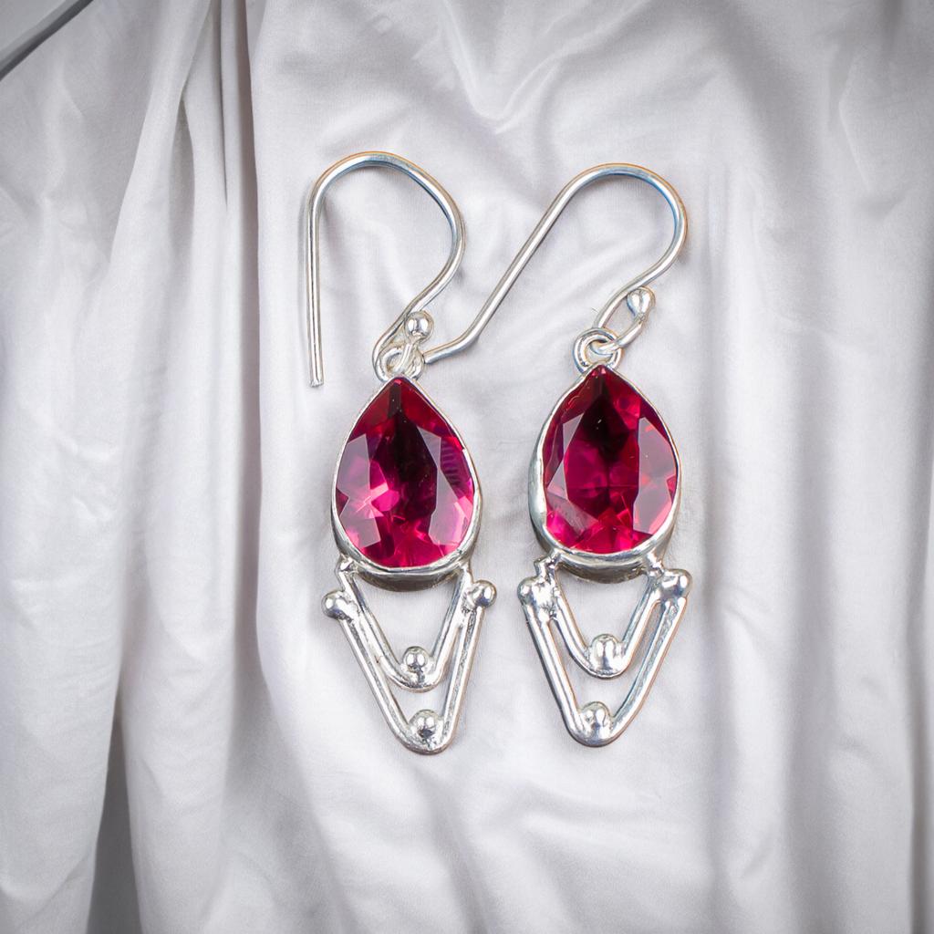 Pink Tourmaline Gemstone 925 Solid Silver Jewelry Earrings 1.90" Gift For Women EE-39-18