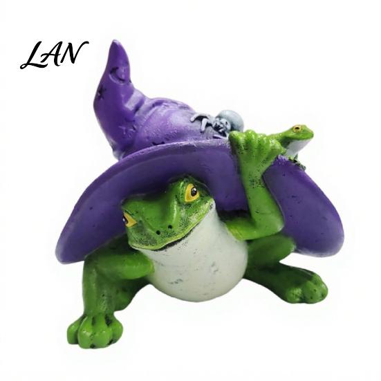 Miniature Star Moon Spider Decor Witch Frog Ornaments, Resin Magic Wizard Figurine, Micro-landscape Detailed Figure Statue for Halloween Home Desktop