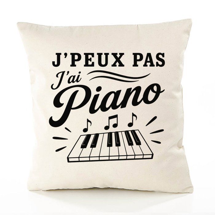 Housse de coussin - PLANETEE - J'peux pas j’ai Piano - Coton canvas Fairtrade 305 g/m² - Zip invisible - 40×40 cm