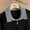 Women's Striped Patchwork Faux Two-Piece Short Jacket