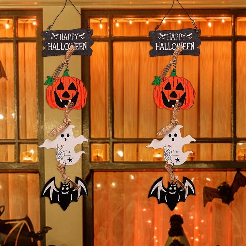 Halloween Front Door Hanging Pumpkin Witch Ghost Flag Logo Halloween Home Haunted House Door Decoration Scene Arrangement