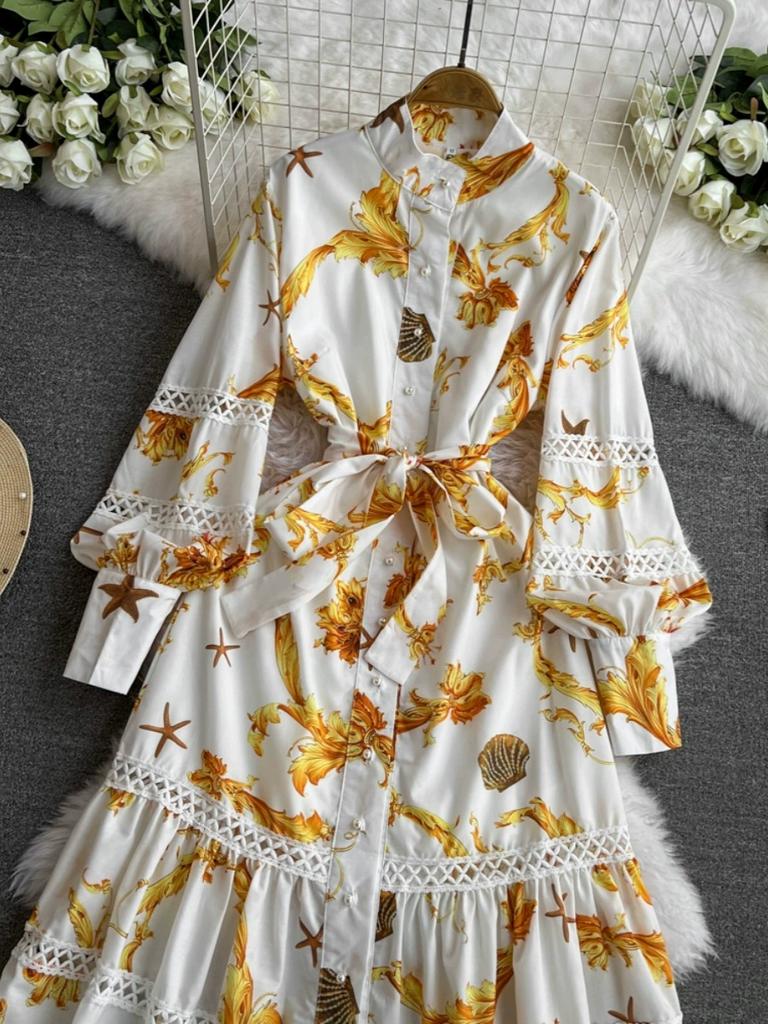 Женское винтажное богемное праздничное длинное платье макси с принтом и рукавом-фонариком, однобортное шикарное платье в стиле бохо