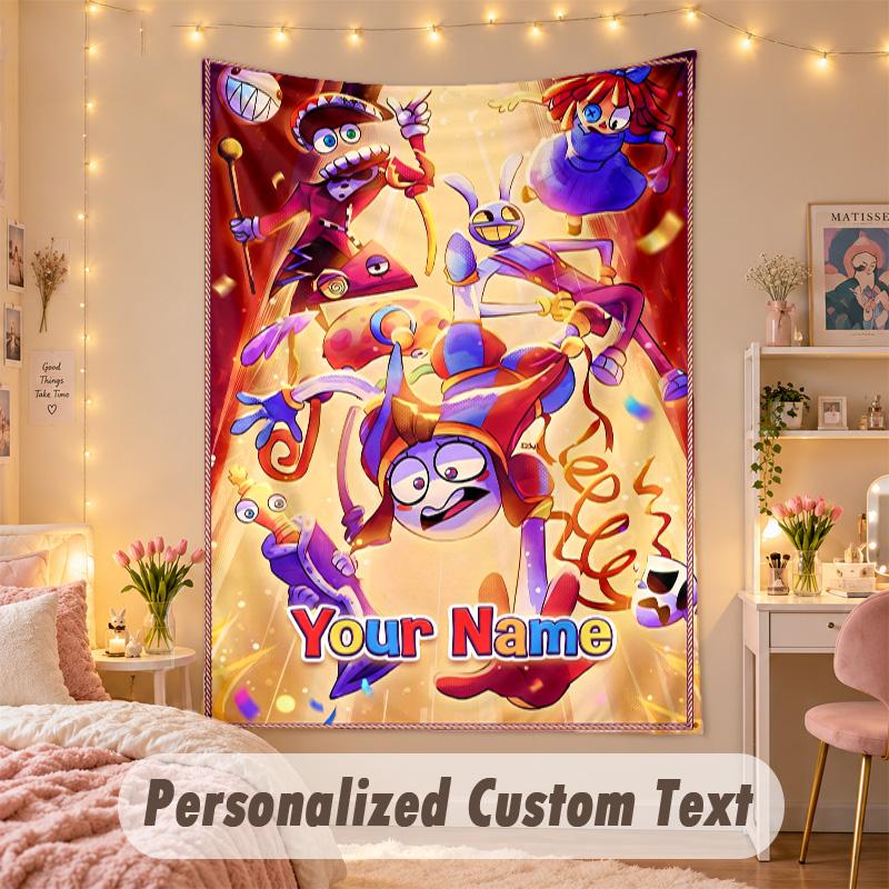 Custom Personalized Tapestry,The Amazing Digital Circus Print Custom Name Text Wall Art Hanging for Bedroom