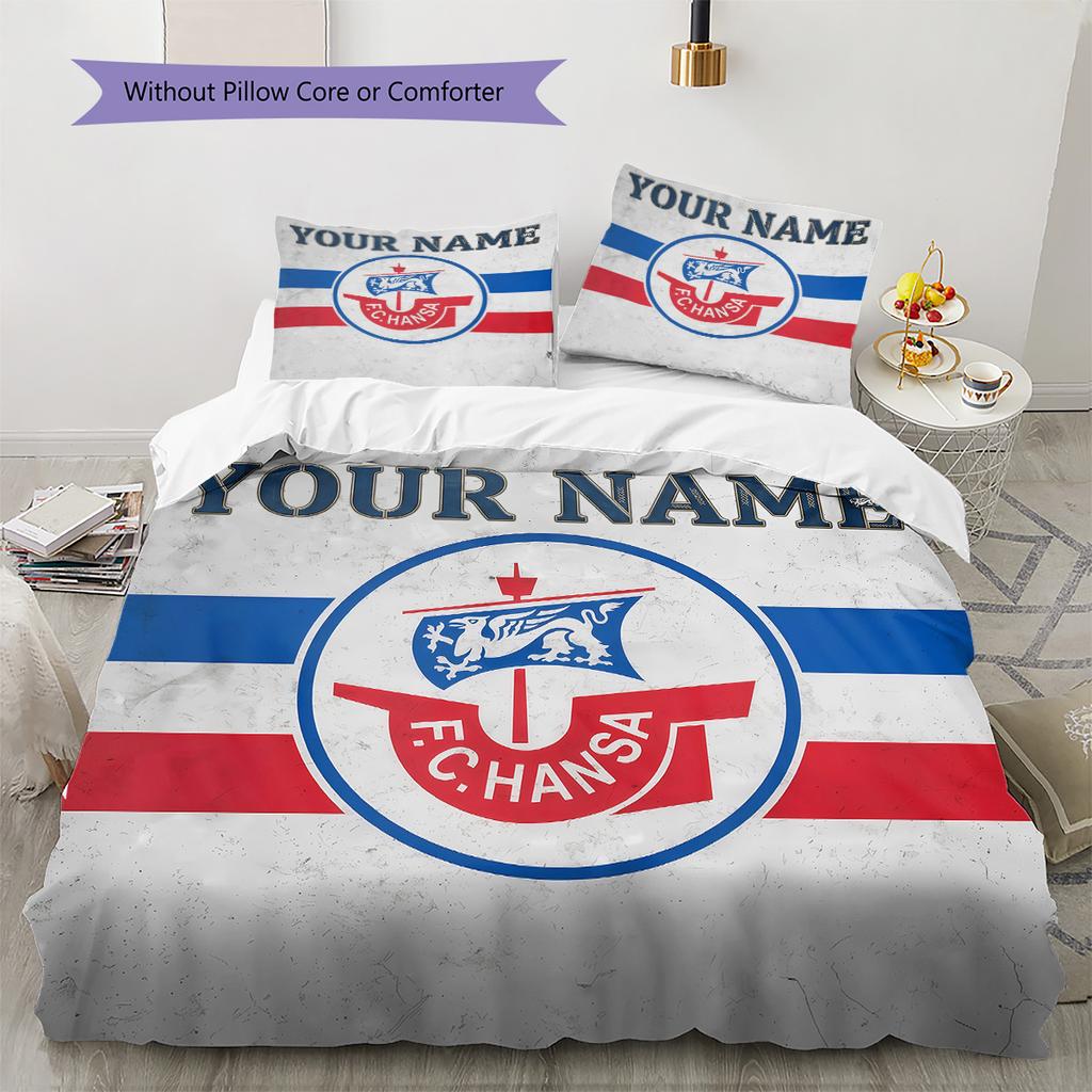 Custom Name FC Hansa Rostock Bedding,Quilt Set Quilt Cover Pillowcase Home Birthday Gift(1 * duvet cover + 2 * pillowcase, without core) -HE63