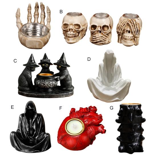 Yousheng Halloween Candle Holder Spooky Resin Grim Reaper Skeleton Human Organ Statue Tabletop Tea Light Holder for Home Office Kitchen Mantel Decor