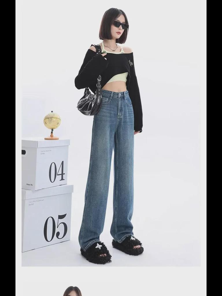 Женские светлые плюшевые джинсы широкого кроя с высокой талией, утолщенные, свободные, теплые, маленького размера.